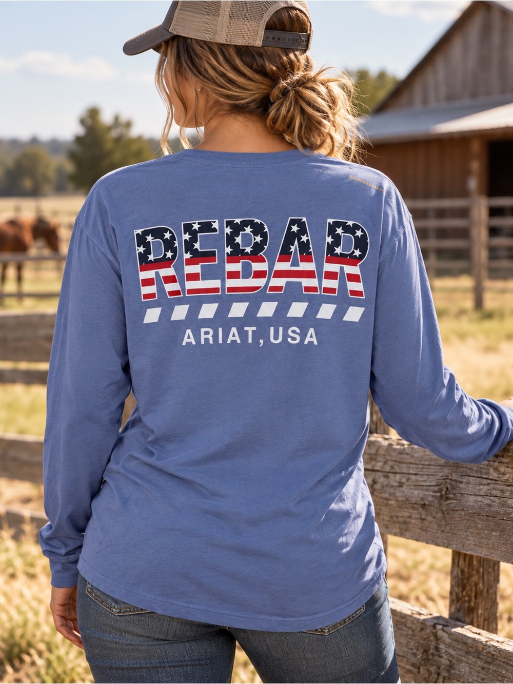 Ariat Rebar Workman Stars & Stripes Long Sleeve Shirt 1X Blue USA Pocket Tee